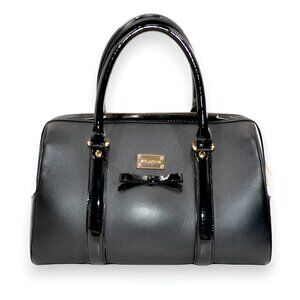 Superb St John Luxury Black Patent Leather Gold Plate Footed Bag Tote Purse